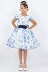 Girls Floral Puff Sleeve Dress with 3D Flower Waistband 2-12